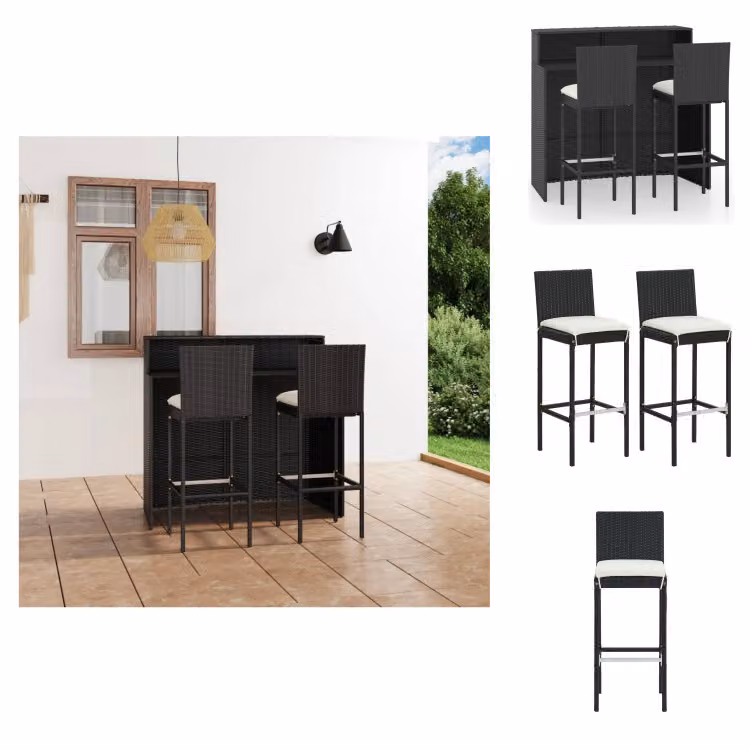 vidaXL Set bar da giardino 3 pezzi con cuscini nero - Set di mobili da giardino