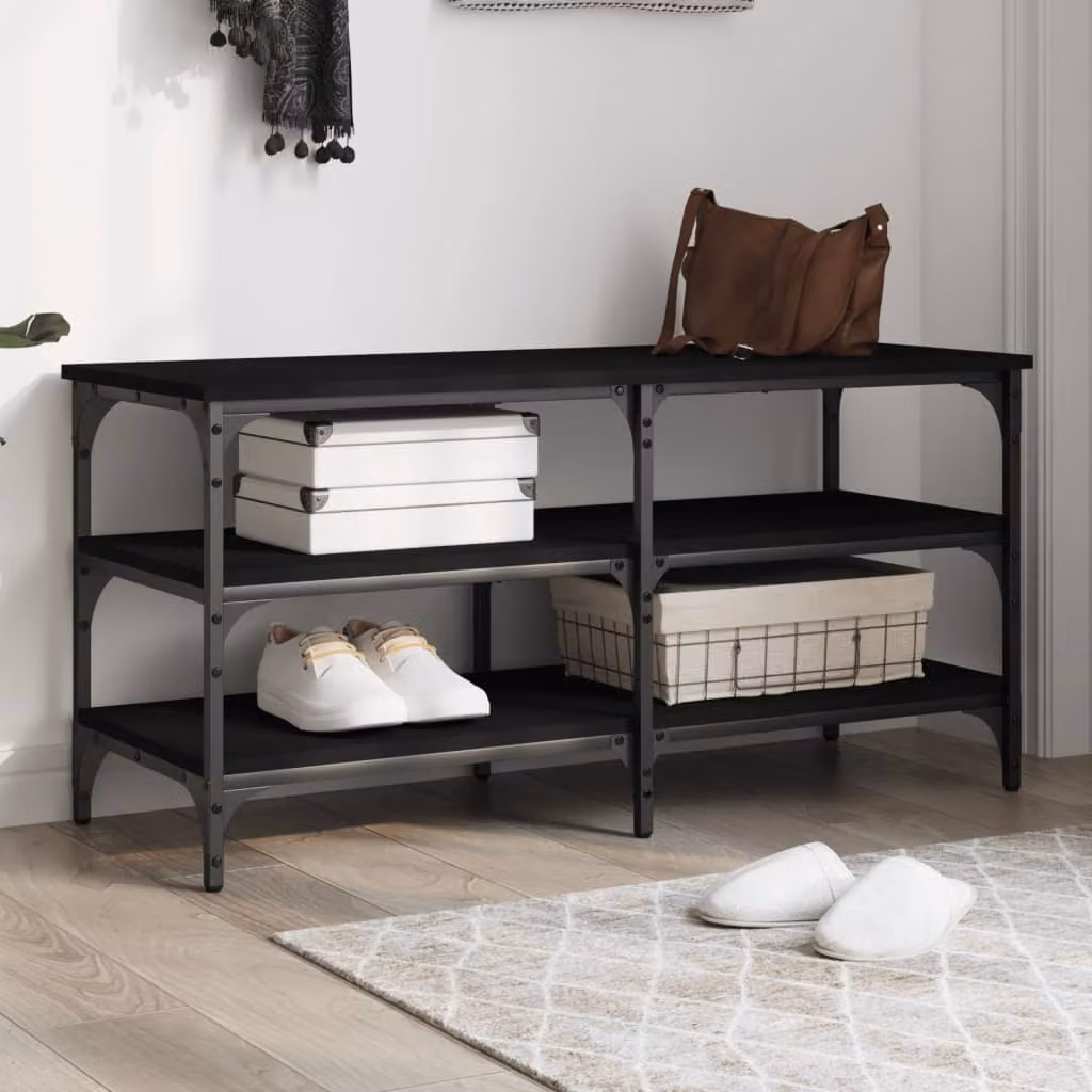Panca porta scarpe vidaXL nera in legno e metallo L: 100 cm, P: 38,5 cm, H: 49 cm