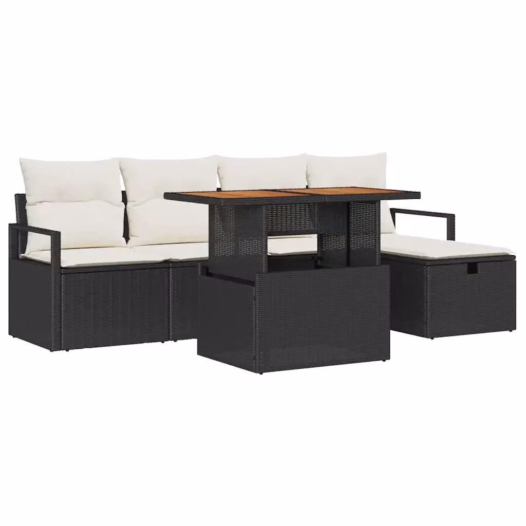 Set Divano da Giardino a L vidaXL 6 pz Nero con Cuscini e Tavolino in Polyrattan e Metallo – 2