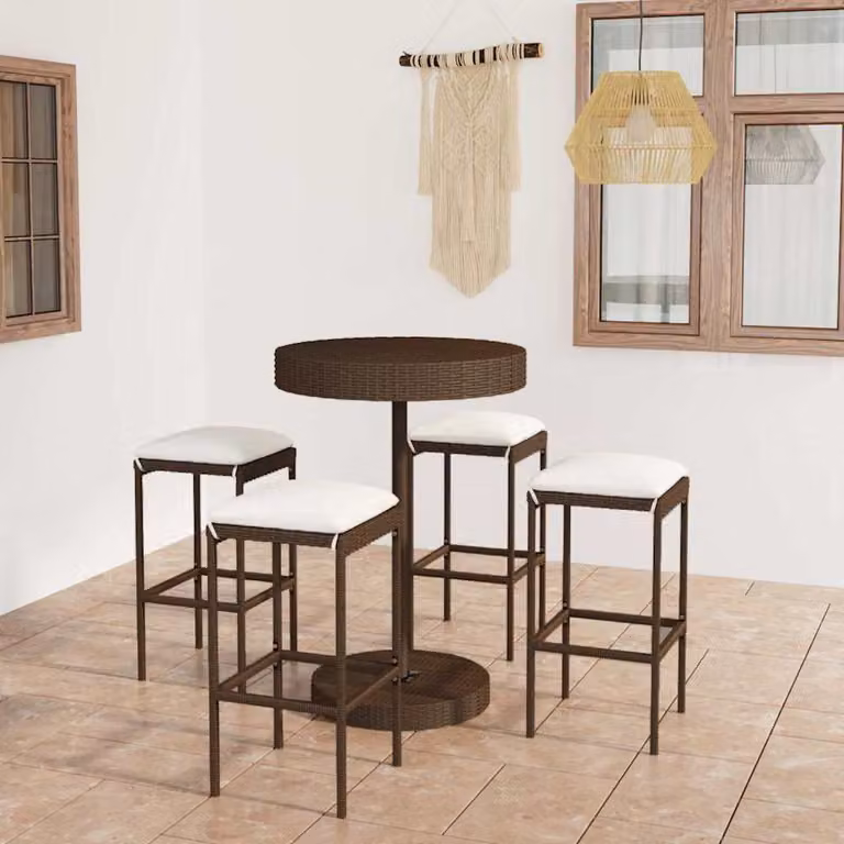 vidaXL Set da Bar da Giardino 5 pz in Polyrattan Marrone con Cuscini
