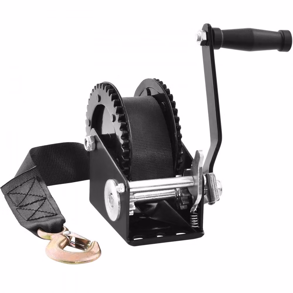 Verricello a cavo 907,1 kg - Verricello manuale a cavo - Verricello per barca a 2 vie con cricchetto/1 velocità - Verricello a cinghia con impugnatura ergonomica - Verricello manuale a cavo Verricello per veicoli e imbarcazioni - Cinghia in poliestere da