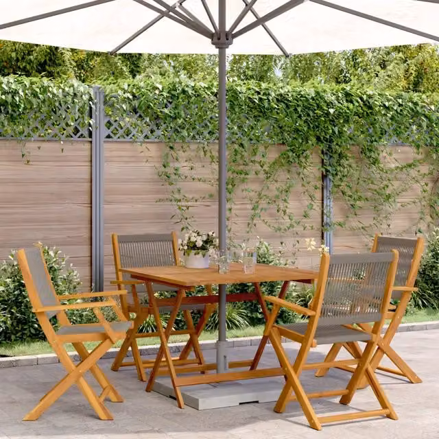 Set da pranzo da giardino moderno vidaXL composto da 5 pezzi in legno di acacia oliato e polipropilene nei colori grigio e marrone – 1