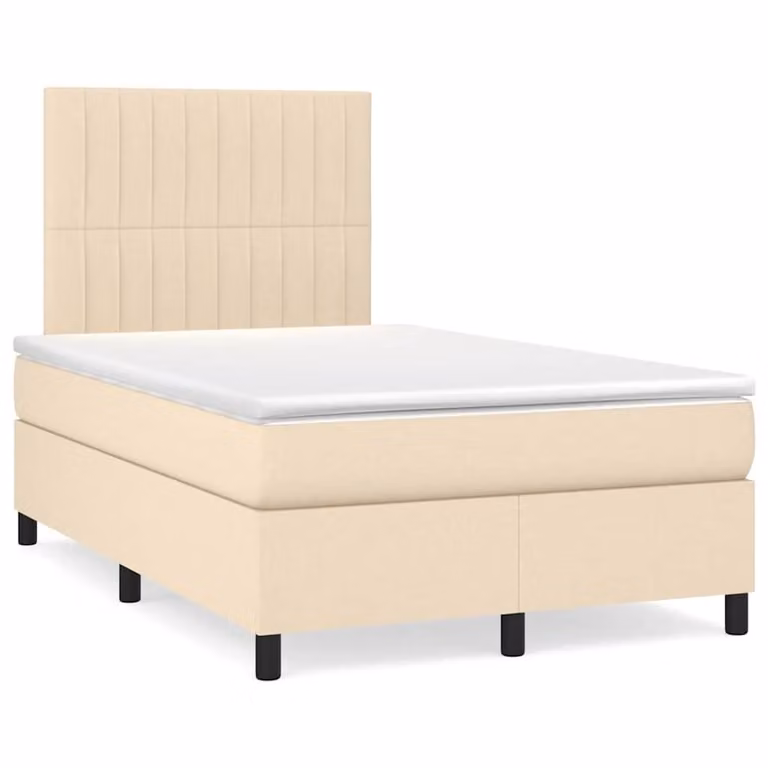 vidaXL Giroletto a Molle con Materasso Ibrido in Tessuto Beige e Bianco L/P/H: 120 x 200 x 193 cm