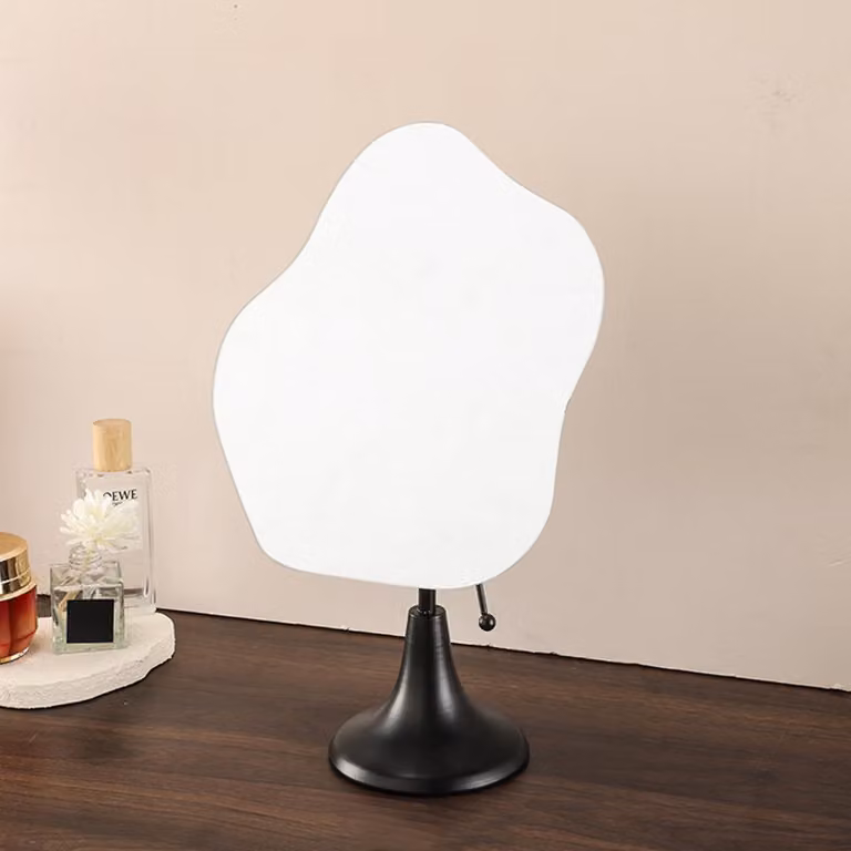 Specchio da scrivania senza cornice, con base, colore nero