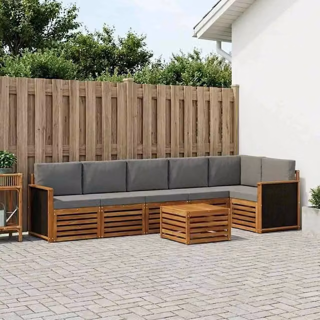 Set di divani da esterno 6 pz Naturale e Grigio Chiaro 3384432