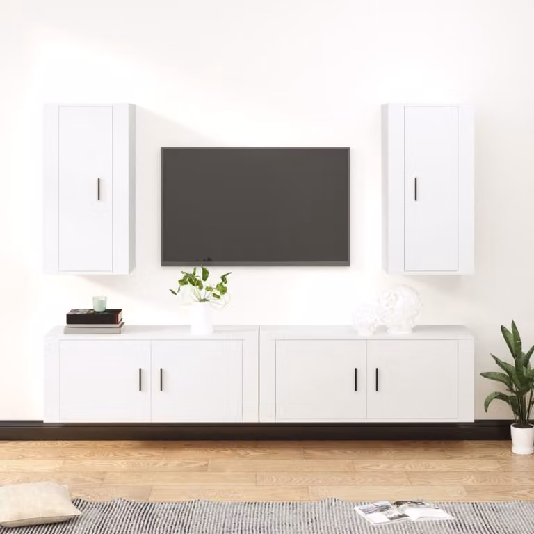 Set di mobili porta TV vidaXL in legno e MDF, 4 pezzi, bianco opaco