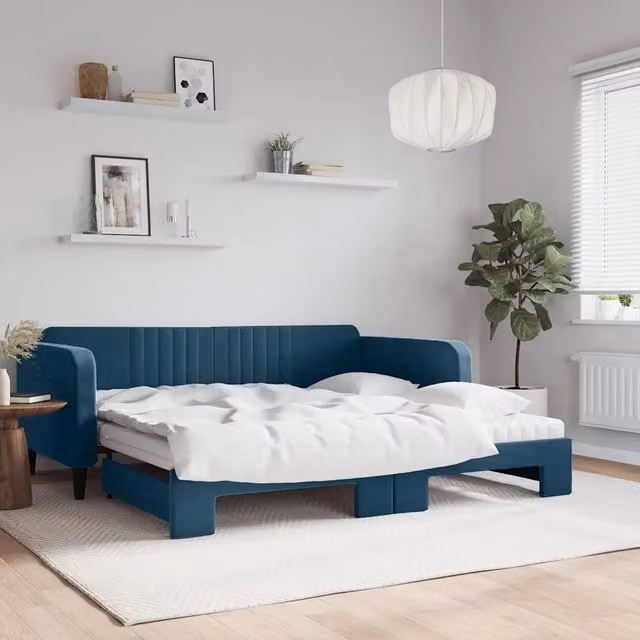 Divano Letto Estraibile vidaXL in Velluto Blu con Cassetto per Soggiorno e Camera da Letto L/P/H: 223 x 100 x 75 cm – 1