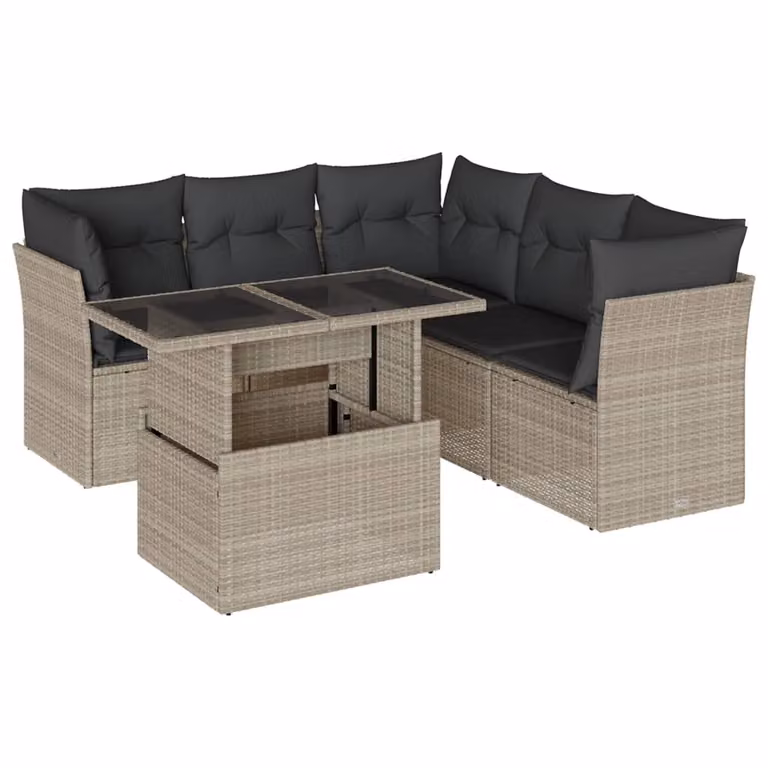 Set Divano da Giardino 6pz con Cuscini Grigio Chiaro Polyrattan