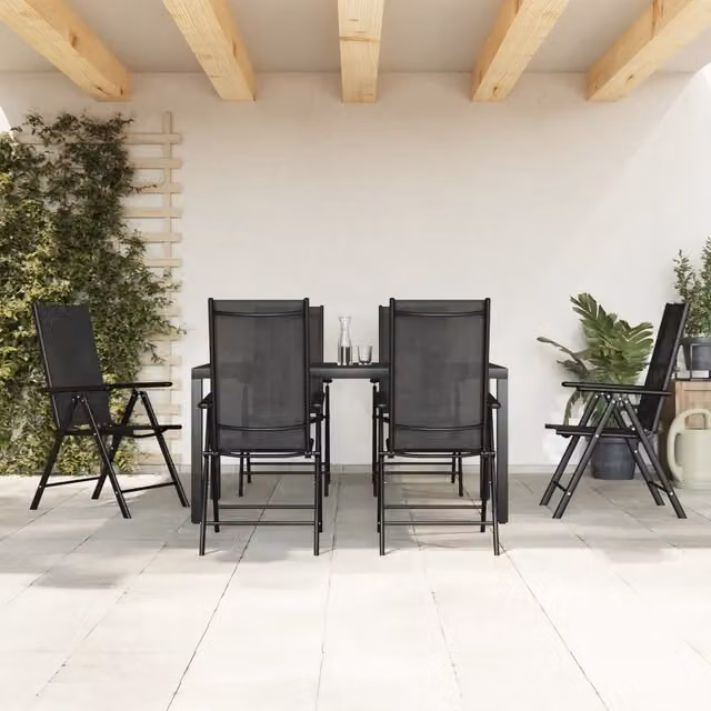Set da Pranzo da Giardino 7 pz Nero in Alluminio 3200603