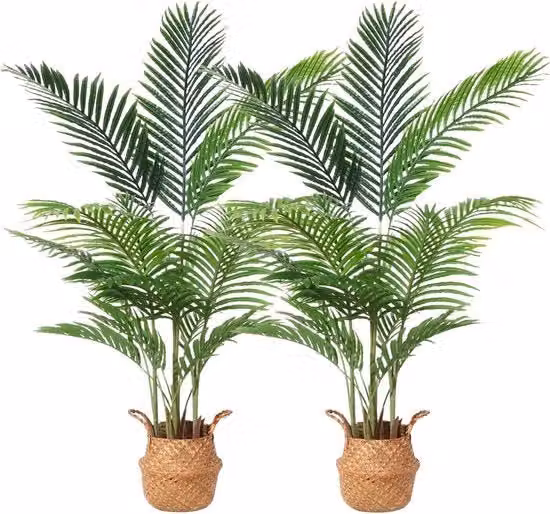 Pianta artificiale Areca con alghe marine, manico, 140 cm, piantine artificiali in grande vaso, decorazione, bagno, soggiorno, camera da letto, balcone (2 pezzi)