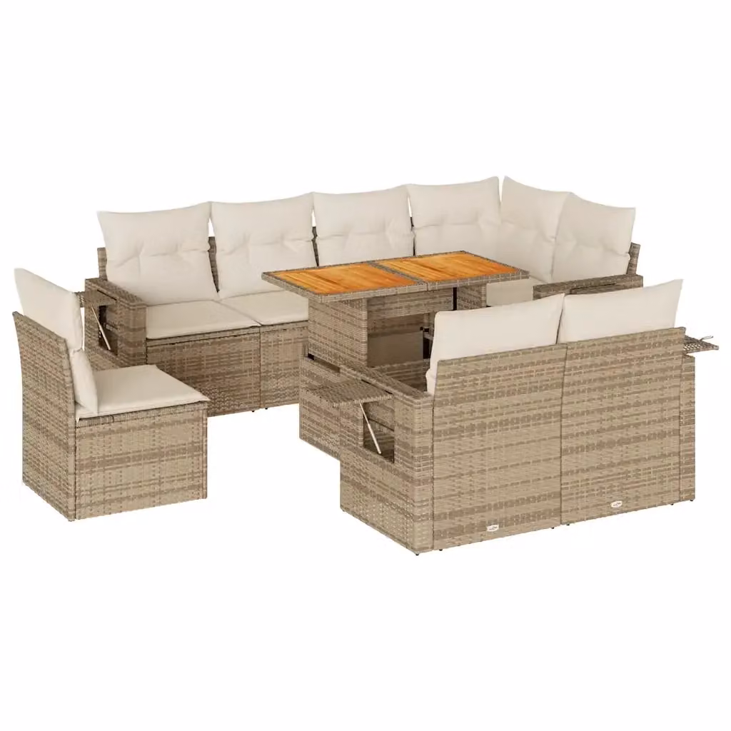 Set Divano da Giardino a L vidaXL in Polyrattan con Cuscini Beige e Tavolino da Esterno – 2