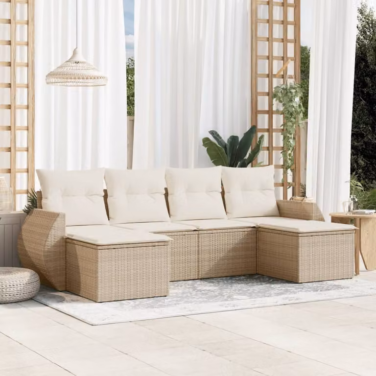 Set Divano da Giardino vidaXL 6 pz in Polyrattan con Cuscini Beige e Struttura in Metallo