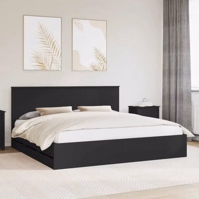 Struttura del letto-Giroletto Nero 200 x 200 cm Legno Ingegnerizzato 956741
