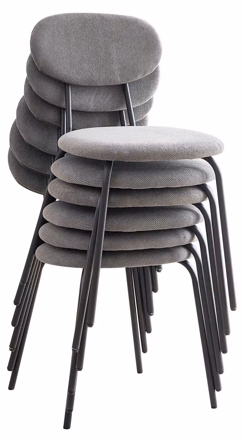 Set di 6 sedie da pranzo - Sedie da pranzo moderne - Schienale a forma di ferro di cavallo - Tessuto in velluto - Gambe in metallo - Grigio - Adatte per sala da pranzo e cucina