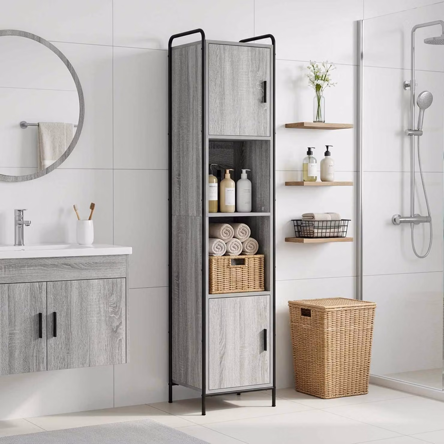 vidaXL Mobile da Bagno Sonoma grigio 46 x 36 x 181 cm