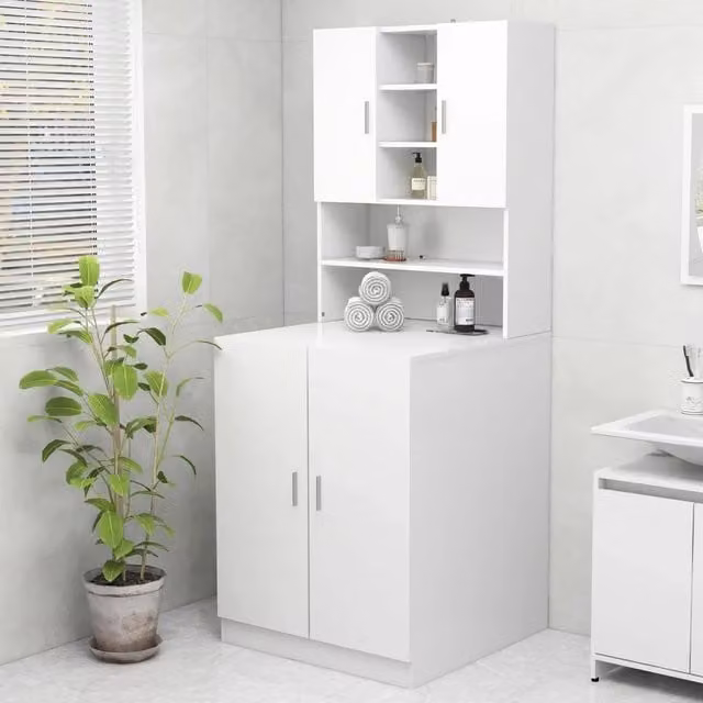Mobile per lavatrice e lavanderia vidaXL bianco moderno con ante a cerniera e ripiani interni L/P/H: 71,5 x 71,0 x 181,5 cm