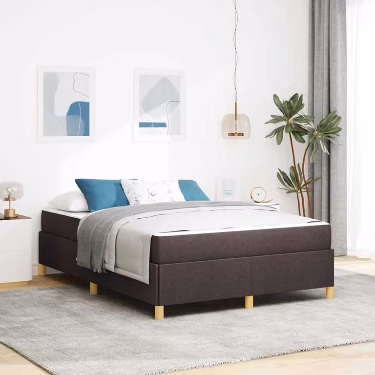 Struttura del letto vidaXL in tessuto e legno marrone con design minimalista L/P: 140 x 190 cm