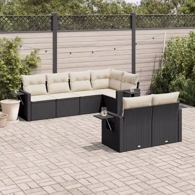 Set Divani da Giardino con Cuscini 7pz Nero Polyrattan 3252743