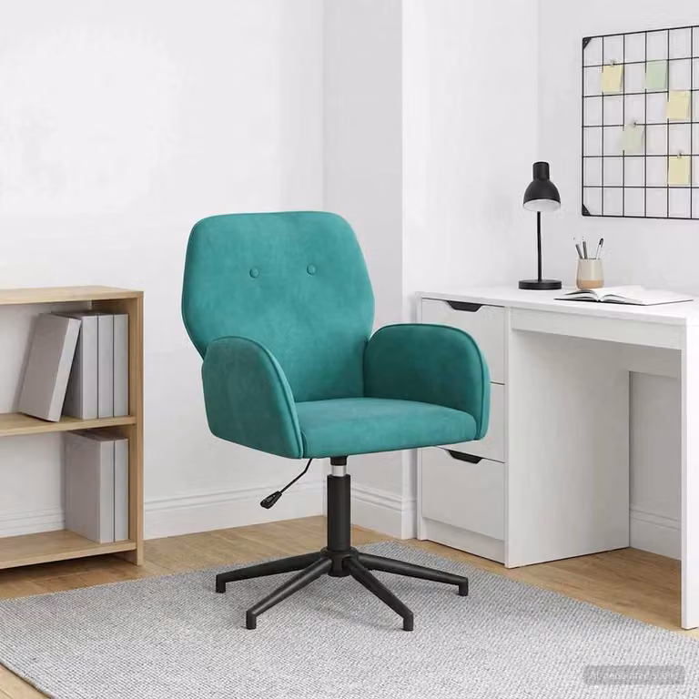 Sedia da scrivania girevole vidaXL in velluto turchese con braccioli, L: 54 cm, P: 55 cm, H: 90 cm