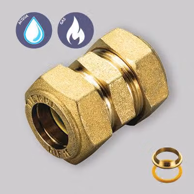 RACCORDO DIRITTO DOPPIO A COMPRESSIONE CON O-RING GIALLO PER GAS TIEMME Ø28 x Ø28 mm