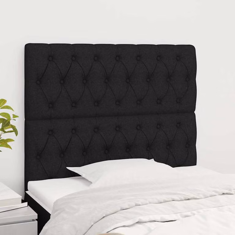 Testiera per letto vidaXL in tessuto nero con struttura in legno e MDF, L: 100 cm, P: 7 cm, H: 118-128 cm
