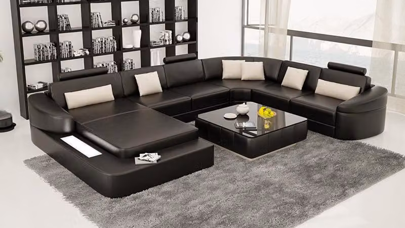 Ledersofa Couch Wohnlandschaft Ecksofa Eck Garnitur Design Modern Sofa L6011