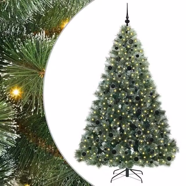 Albero di Natale artificiale moderno vidaXL verde con 300 LED luce bianca calda in PE e PVC, Altezza: 210 cm – 1
