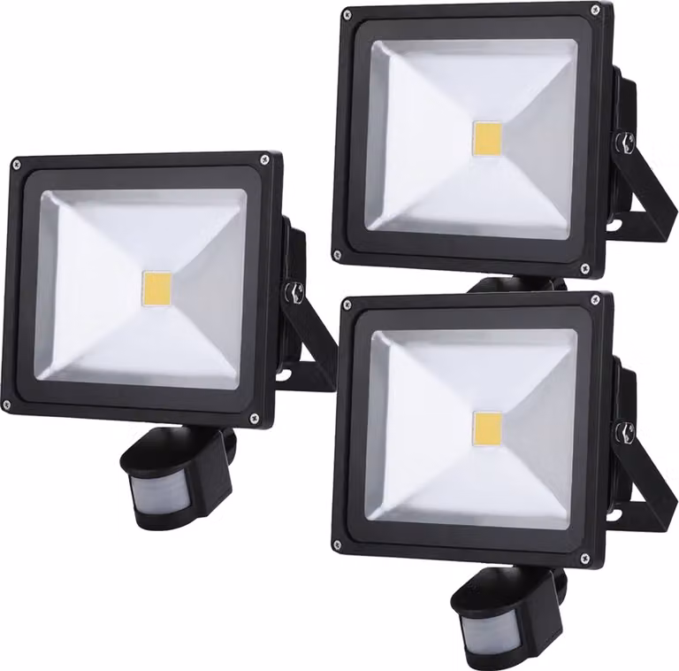 Greenmigo 3 faretti LED da 30 W + sensore di movimento, luce bianca calda, illuminazione per oggetti, faretti da esterno, faretti da parete, proiettori, lampada da giardino, IP65, 85 V-265 V