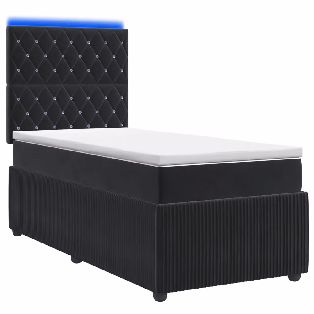 Letto Box Spring vidaXL in Velluto Nero con Materasso Ibrido e Illuminazione LED, Porte USB e Contenitore Sollevabile, L/P: 100 x 200 cm – 2