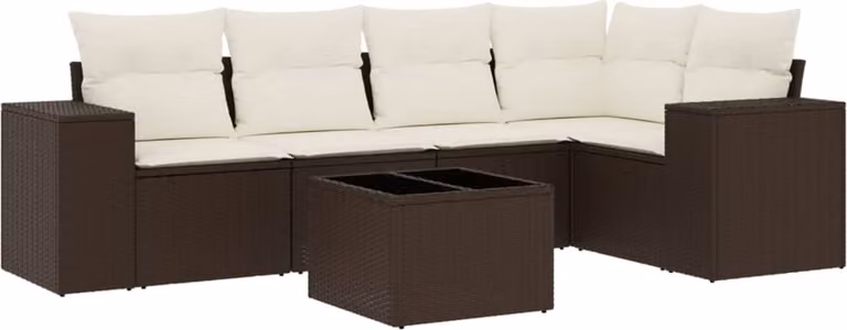 Set Divano da Giardino 6 pz con Cuscini Marrone in Polyrattan