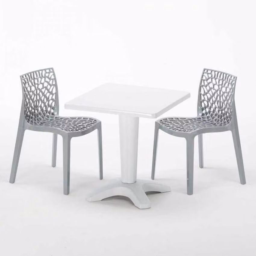 Tavolo quadrato bianco e 2 sedie in polipropilene colorato per interni Grand Soleil Gruvyer Patio - Grigio