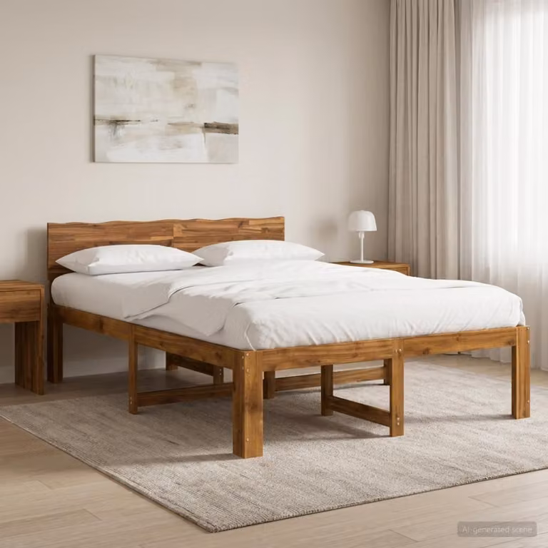 Letto matrimoniale con testiera vidaXL ROSTOCK in legno di acacia naturale L: 140 cm, P: 190 cm