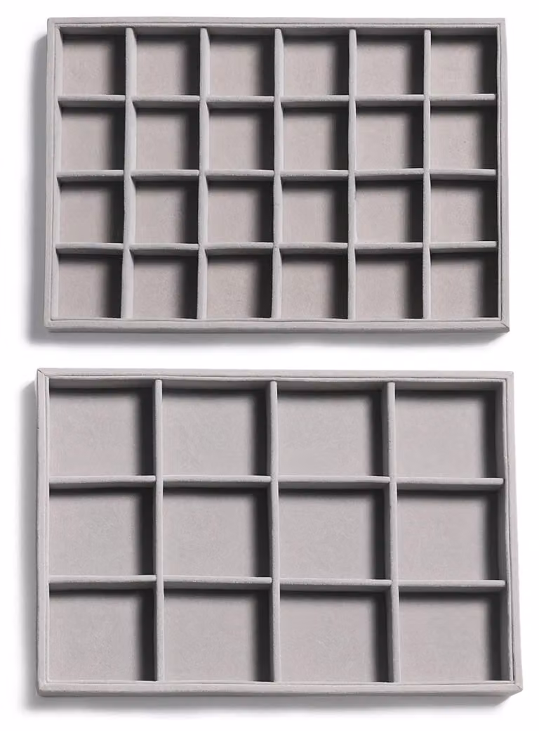 Set di 2 organizer per gioielli - in velluto - con 12/24 scomparti - impilabili - scatola per gioielli - materiale di alta qualità