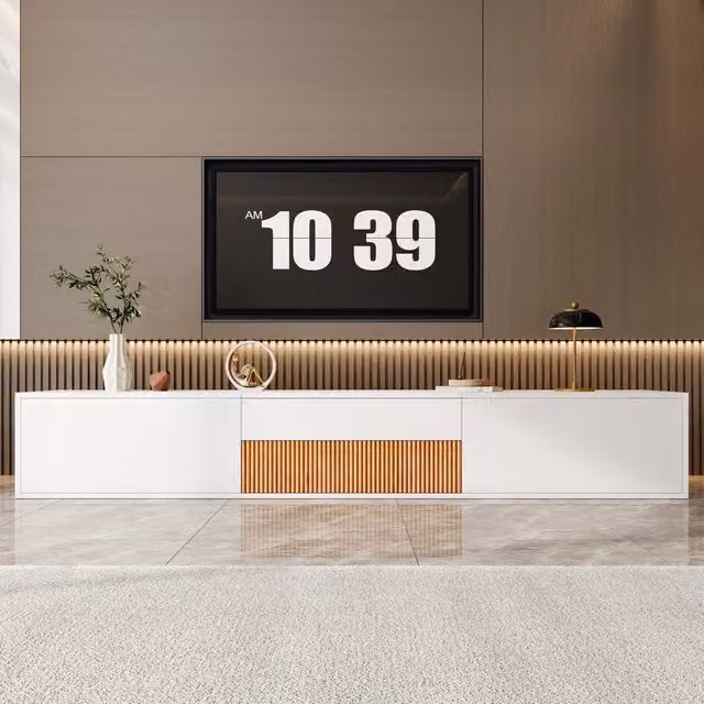 Mobile TV Minimal design supporto proiettore bianco e legno L/P/H: 180 x 34 x 30 cm