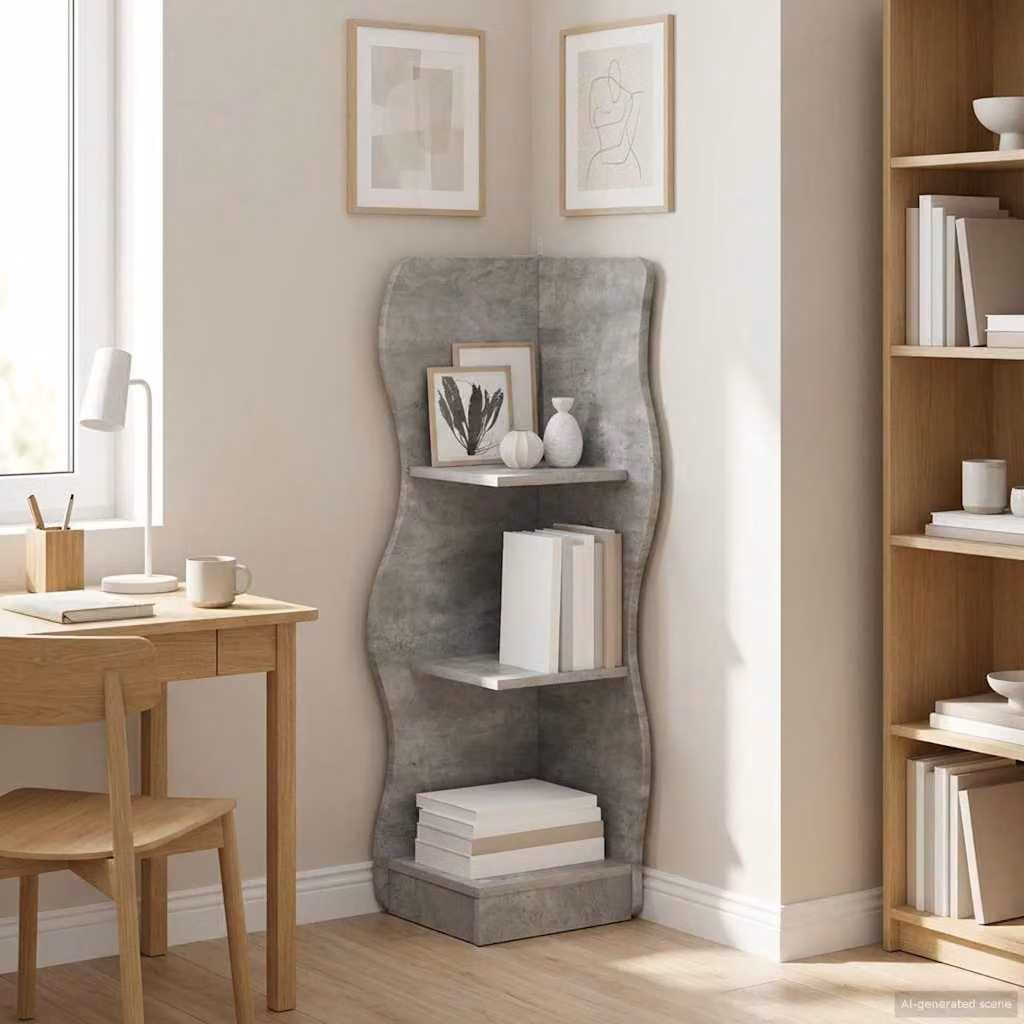 vidaXL Mensola angolare moderna in MDF Grigio opaco L: 34 cm, P: 33 cm, H: 102 cm