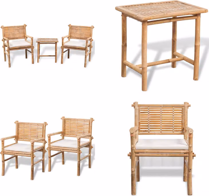 vidaXL Set bistrot 3 pezzi con cuscini in bambù - Set di mobili da giardino - Set di mobili da giardino - Tavolo da giardino - Tavoli da giardino