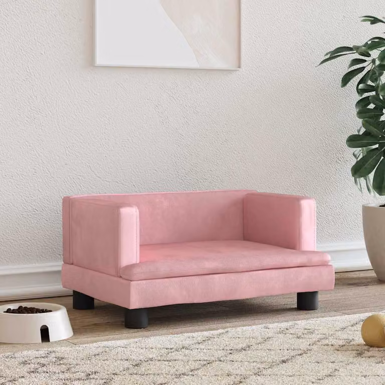 vidaXL Lettino per Cani in Velluto Rosa con Struttura in Legno L/P/H: 60 x 40 x 30 cm