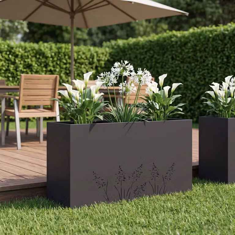 vidaXL Vaso da giardino in metallo nero L: 100 cm, P: 20 cm, H: 49 cm