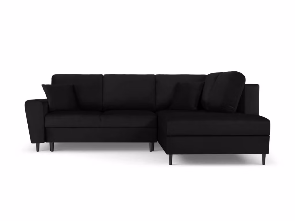 Divano angolare convertibile con contenitore Kyoto di Cosmopolitan Design, modello a 5 posti in velluto nero con lato destro, L 243 x P 88 x H 115 cm – 2