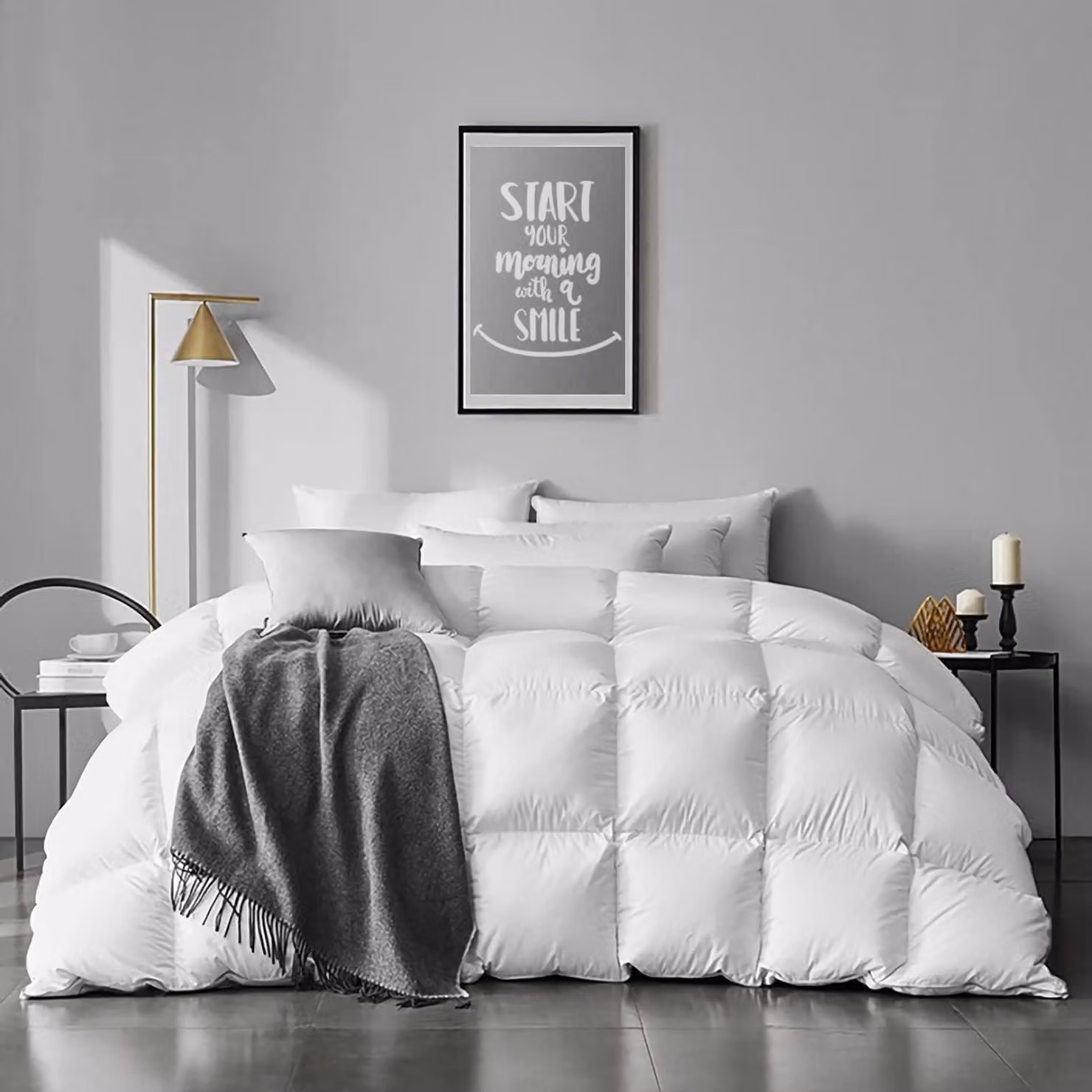 Piumino matrimoniale 200x200 cm, ideale per l'inverno, imbottitura 500 g/m², 100% cotone, colore bianco