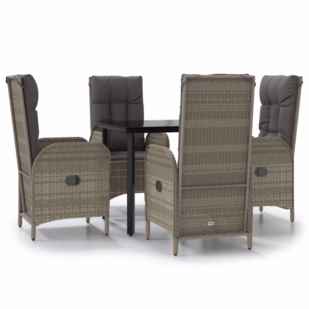 vidaXL Set da pranzo da giardino 5 pezzi con cuscini in polyrattan nero e grigio