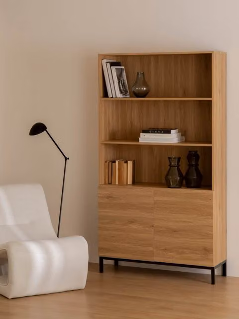 Scaffale moderno Kolb Kenay Home in legno e metallo, colore naturale nero e marrone