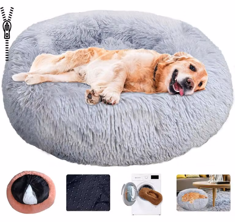 Cuccia per cani a forma di ciambella, in peluche, lavabile, grigio chiaro, taglia 5XL (120 cm)