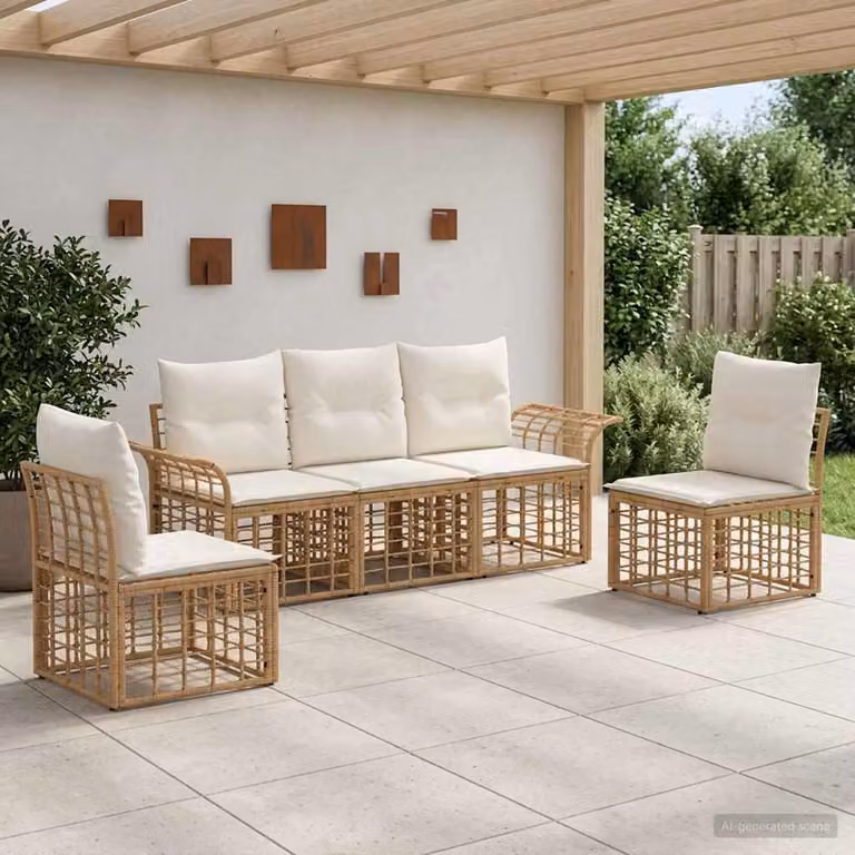 Maison Exclusive - Set da esterno per divano, composto da 5 pezzi. Tessuto in poliestere, colore naturale e crema