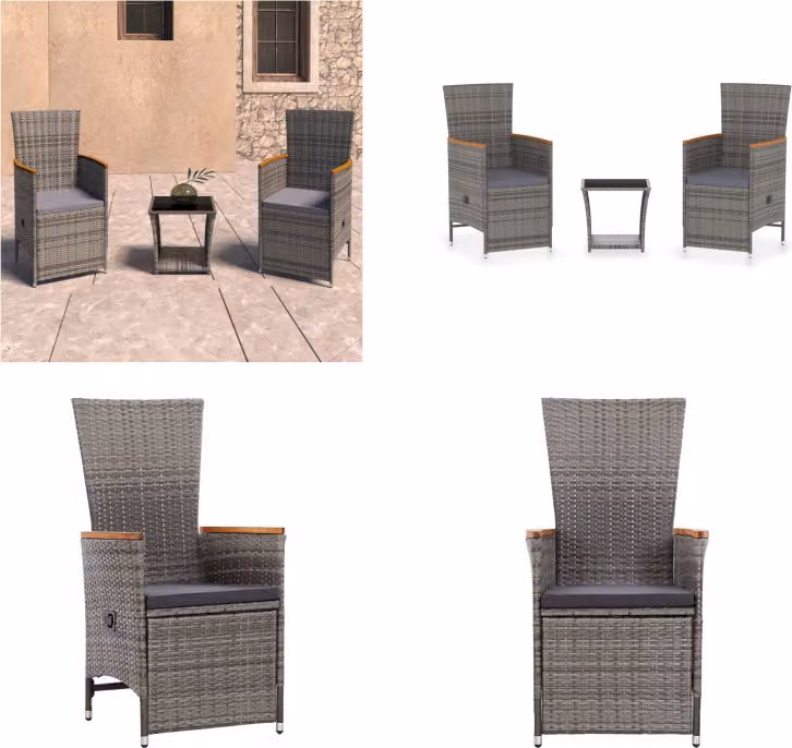 vidaXL Set salotto da giardino 3 pezzi con cuscini in poly rattan grigio - Set salotto da giardino - Set salotto da giardino - Set salotto in legno - Set salotto in legno