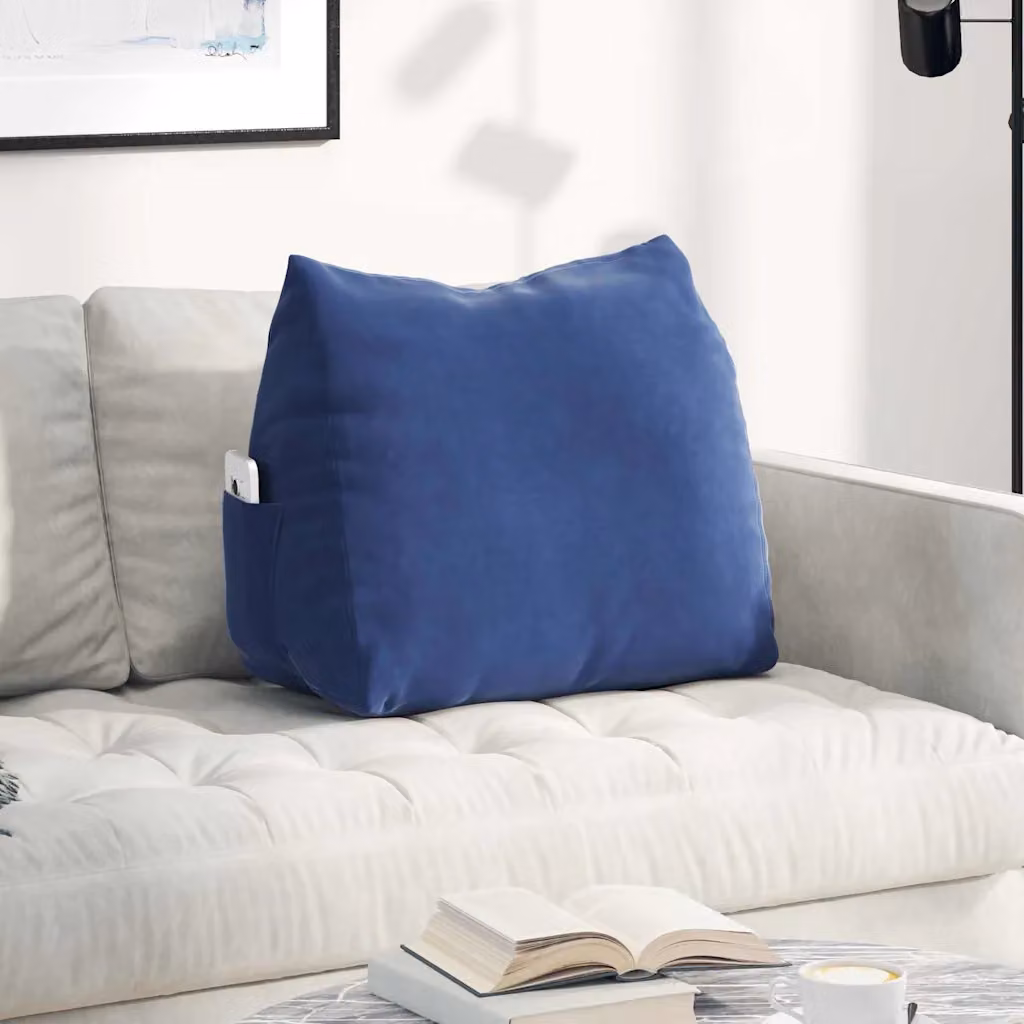 Cuscino per schiena a cuneo vidaXL in velluto a coste blu, con rivestimento rimovibile e anallergico, L 60 x P 20 x H 50 cm
