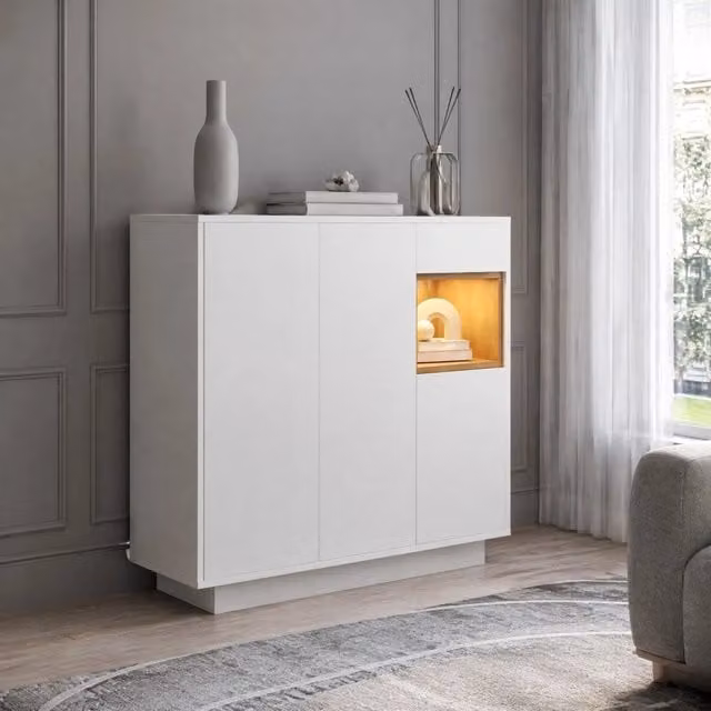 Scarpiera moderna bianca con illuminazione integrata e ante soft-close, L: 105 cm, H: 100,5 cm, P: 39,5 cm