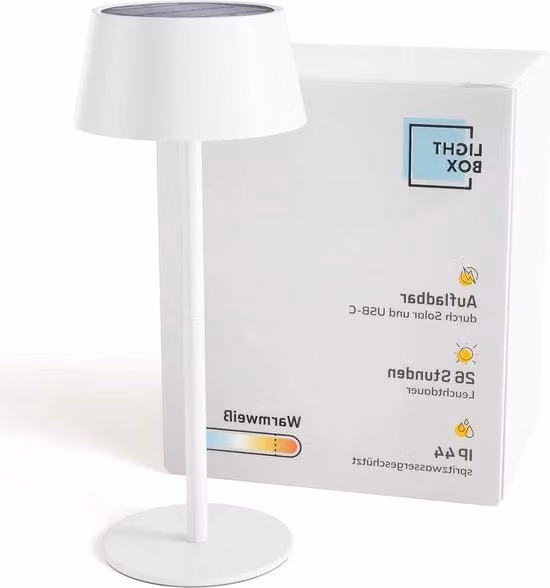 Lampada da tavolo solare per esterno bianca con regolazione touch dimmable e luce bianca calda per giardino e balcone