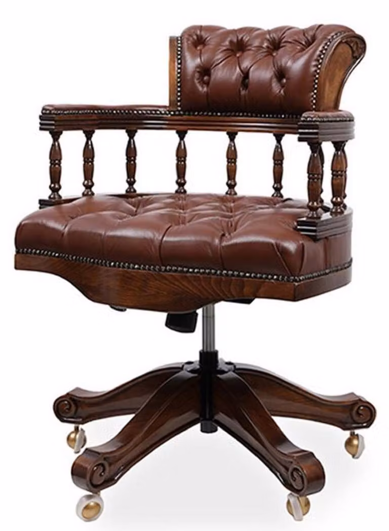 Casa Padrino Luxury Baroque Chesterfield Leather Desk Chair Dark Brown / Dark Brown - Sedia da ufficio in vera pelle regolabile in altezza - Mobili da ufficio - Nobili e sontuosi