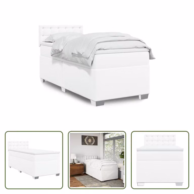 The Living Store Letto a molle con materasso bianco 90x190 cm in Pelle finta